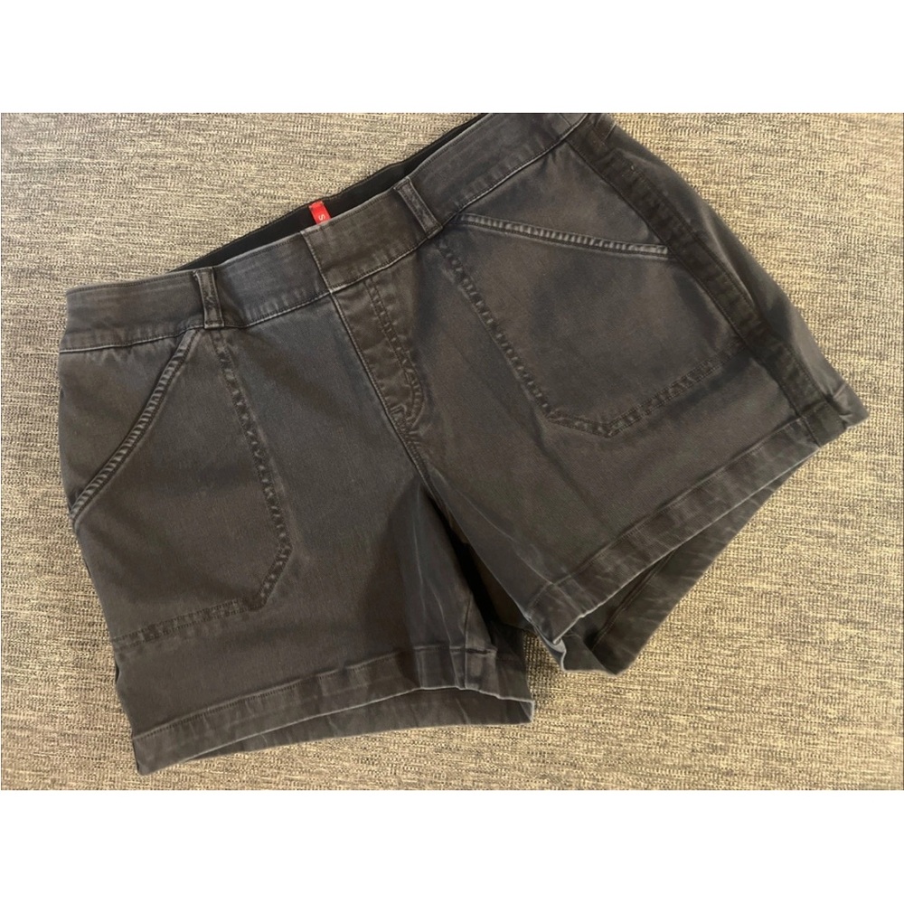 Spanx Stretch Twill Shorts 5" Womens L Black/Gray Chino Slimming Shaping